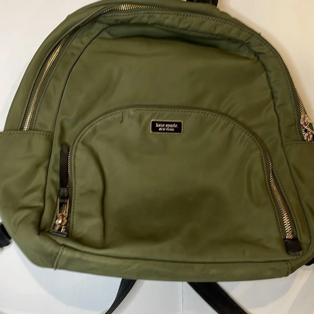 Kate Spade Small Olive Green Nylon Backpack Leather Straps